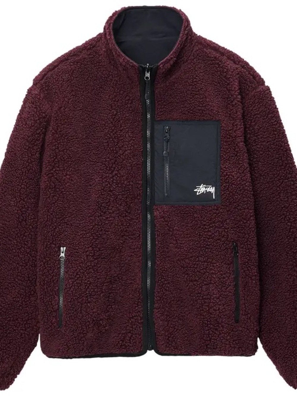 Stussy Men’s Burgundy reversible Sherpa Zip-Up Jacket